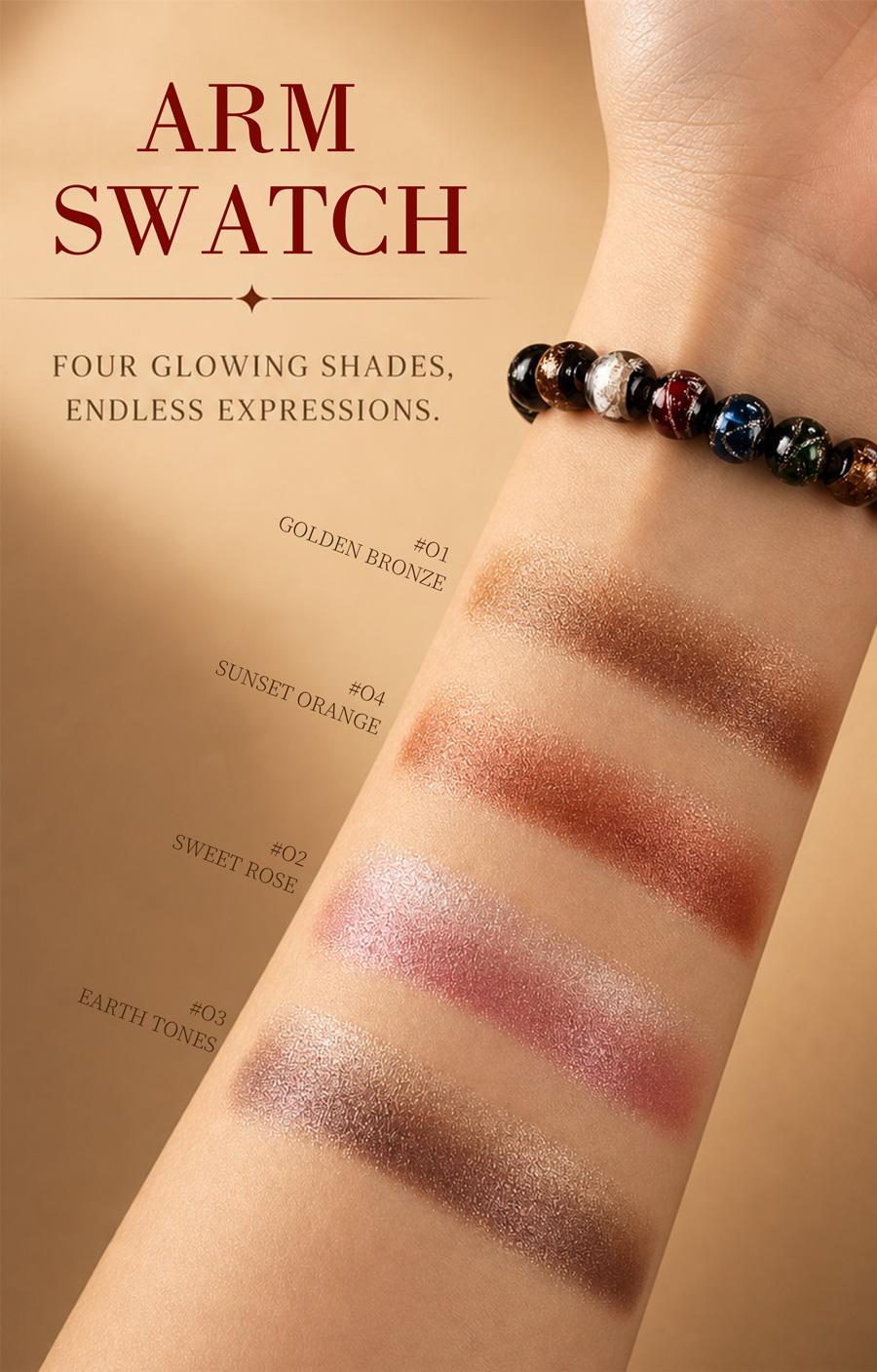 Pack of 4 3-Color Eyeshadow Stick Gradient, Waterproof Long Lasting Creamy Shimmer Eye Shadow, Portable Smudge-Proof Glitter Makeup for Women, Day to Night (Fine Shimmer Brownish Orange)
