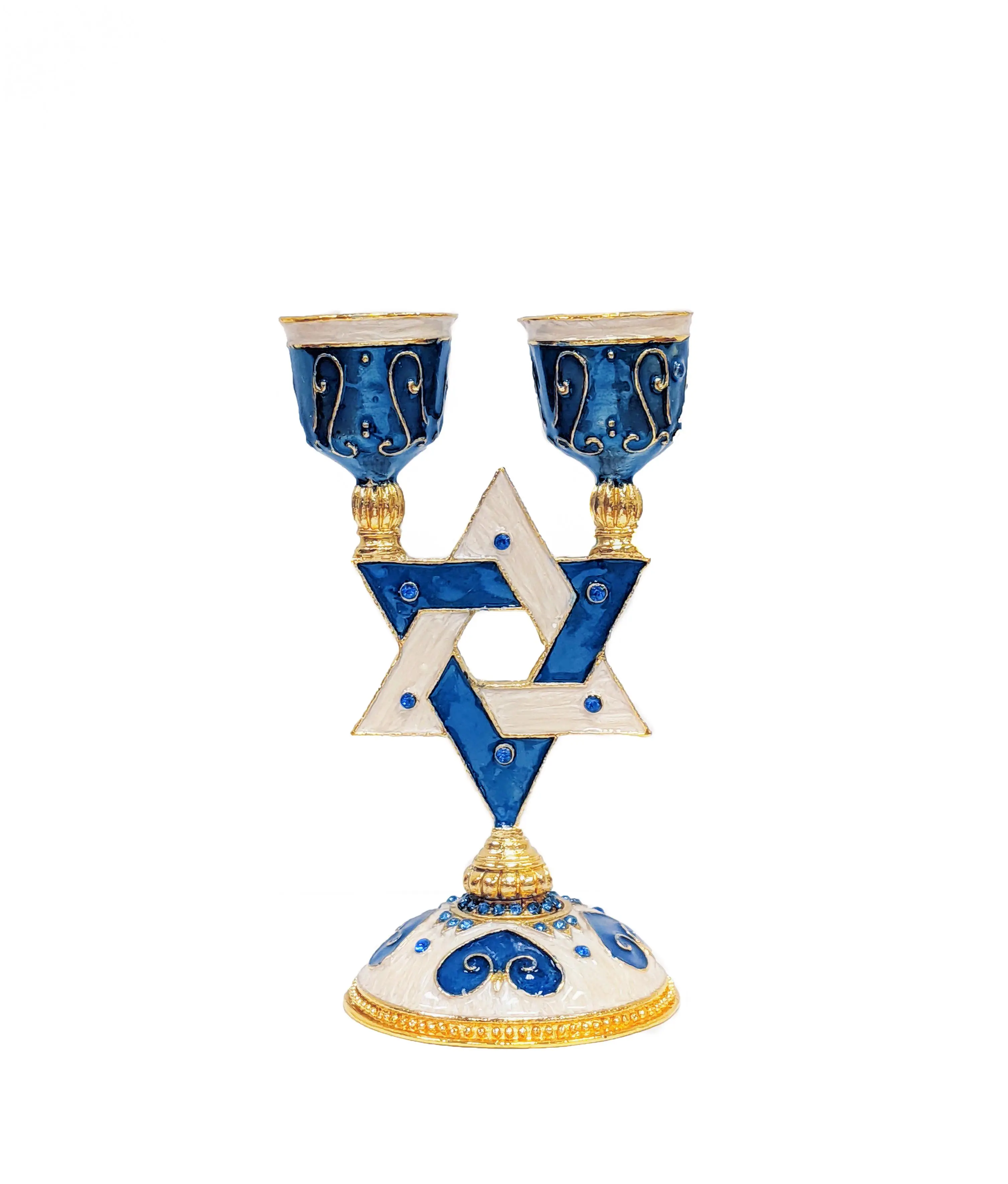 Shabbat Blue Star of David Design Candle Holder with crystals