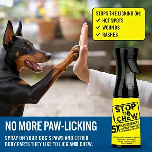 Puppy Large Dog Specific Anti-Chewing Spray. Ultra-Fine Mist Sprayer. Canine Deterrent Spray. Alcohol-Free. 150ml. Canine Training Behavior Correction. Bitter Apple Spray Prevents Pets from Chewing Furniture and Footwear. Indoor/Outdoor
