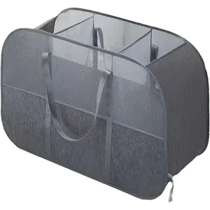 150L Collapsible Laundry Basket, 3-Compartment Foldable Hamper with Handles, & Lightweight Clothes Organizer for Laundry Room, Dorm, Travel - Grey