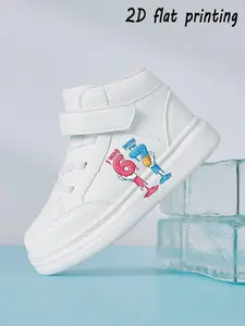 Kids Cartoon Number Print Hook & Loop High Top Sneakers, Casual PU Material, Above the Ankle, All Seasons