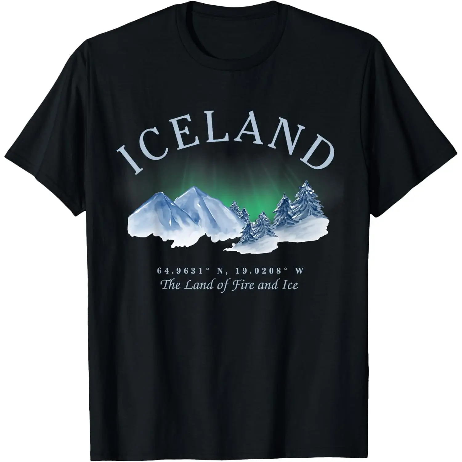 100%cotton Iceland, Land of Fire and Ice Aurora, Northern Lights T-Shirt