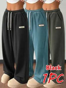 Women's Corduroy Casual Straight Leg Pants, Solid Color Drawstring Waist Adjustable with Pockets, Breathable & Comfortable Vintage Trousers