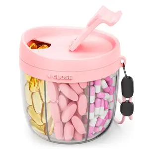 Cute 7-Compartment Pill Organizer Bottle – Portable Travel Pill Dispenser with Anti-Mix Design (Pink)