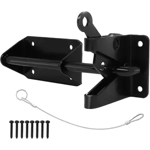Heavy Duty Automatic Latch for Wooden & Metal Gates, Vinyl Fence, Self Locking Outswinging Pool &  Gate Door Latch with Gravity  &  Pull Opener, Black