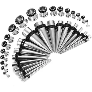 28 count Ear Stretching Kit - Beginner Gauges 12G-0G Starter Set -  Steel Tapers Single Flare Plugs Tunnels - Women Eyelet Mens Earrings Expander  Jewelry