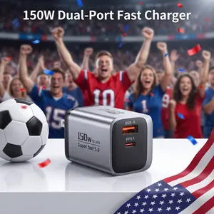 150W GaN Portable Fast Charger Adapter - 2-Port Dual Charging C-Type & USB-A Smart Charging Adapter for MacBook, Dell, Samsung Galaxy, iPad Pro & More, Adapter Adapters, C-Type Adapters