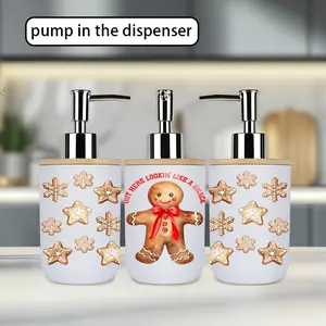 1pc Christmas dispenser, cartoon gingerbread man, dual-function toothbrush cup dispenser - reusable for shampoo, shower gel, bathroom, and kitchen use Bathroom Accessory A Valentine's Day/Christmas gift (assembly required, parts inside the cup)