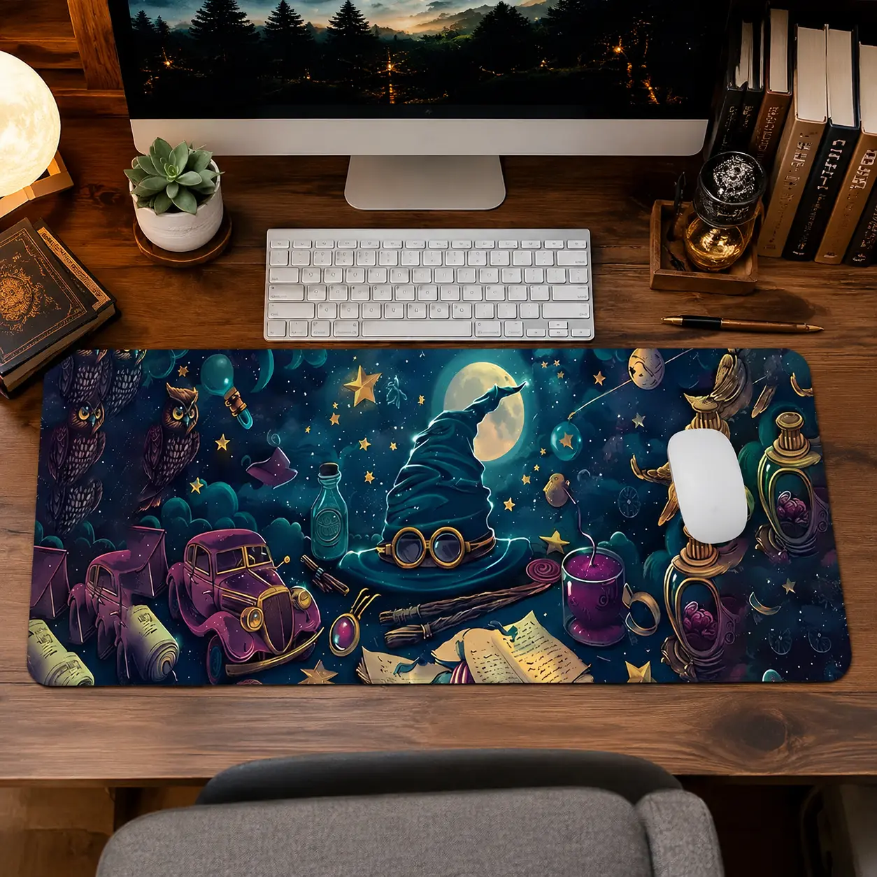 Wizard World Pattern Mouse Pad, Rectangle Gaming Mouse Pad, Non-slip Mousepad, Office Desk Keyboard Mouse Pad for Home Office Game Room Desk, Desk Setup, Desk Supplies, Office Essentials, Desk Accessories, Computer Accessories for Desk