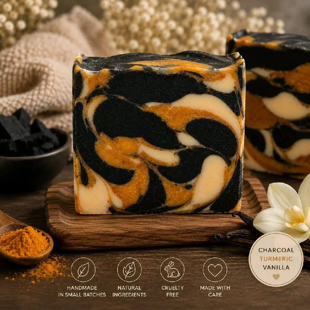 Charcoal, Turmeric & Vanilla Tallow Soap | Handmade Artisan Soap | Activated Charcoal Soap | Warm Vanilla Scent | Small Batch Skincare