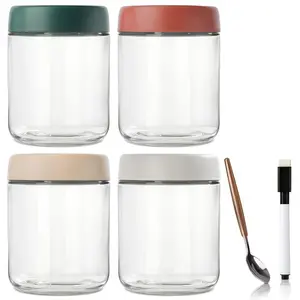 Overnight Oatmeal Jar Set, Glass Mason Jars with Lids, 500ML Food Storage Containers, 4 Pack, Ideal for Yogurt, Cereal, Milk, Fruits, Sauces, Snacks