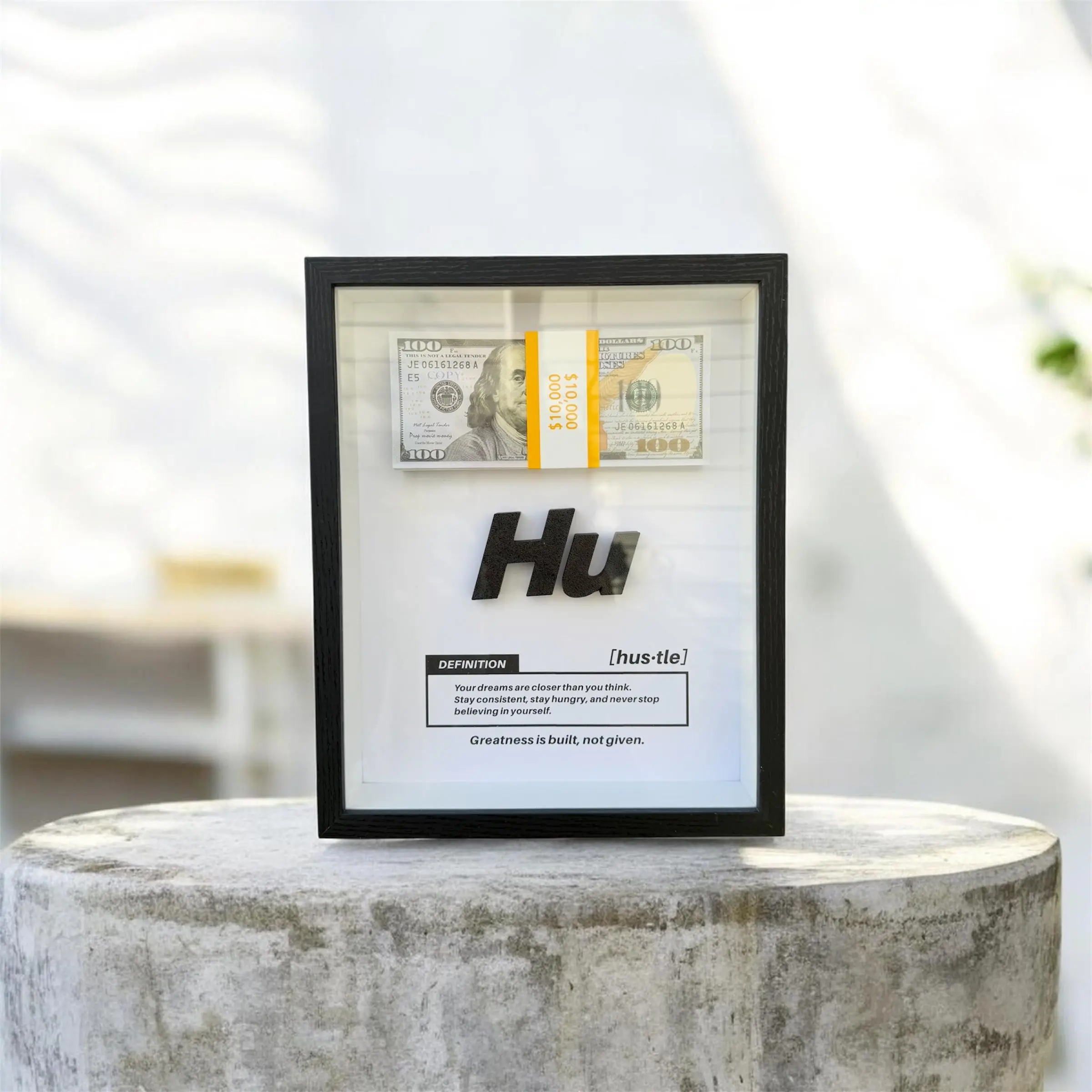 Hustle Definition 3D Shadow Box Frame - Wooden Artistic Print Wall Art, Motivational Money Room Decor, Entrepreneur Gift, Office Decoration