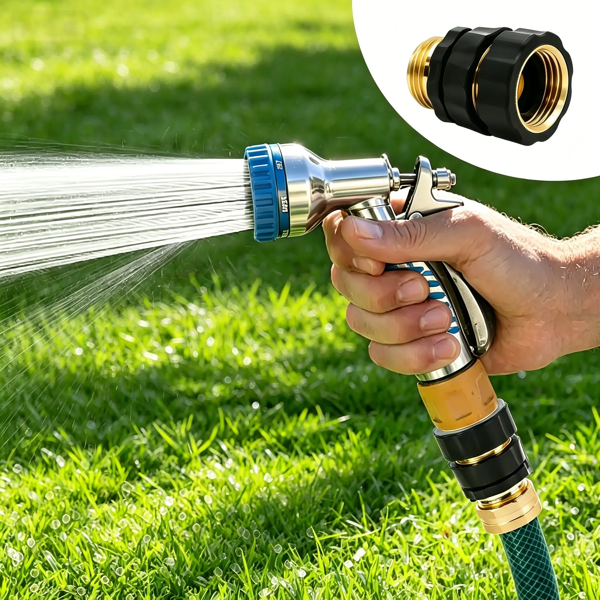 Tool-Free 3/4" Garden Hose Quick Connect Kit (4PCS), Leak-Proof Aluminum Male-Female Adapters with Rubber Seals, Versatile for Watering & Car Washing