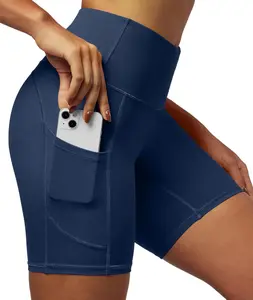 Biker Shorts Women 6" Tummy Control Workout Shorts with Pockets High Waisted Yoga Running Gym Spandex Compression