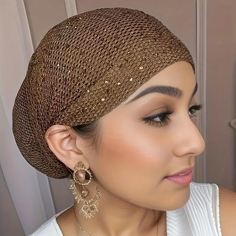 Elegant Rhinestone Hair Bonnet - Women's Accessories - Soft, Stretchable, Breathable, Lightweight Knitted Polyester Cap with Drawstring