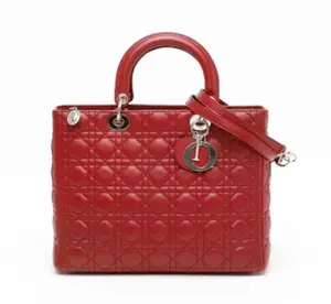 Pre-owned Dior Red Lambskin Large Lady Bag