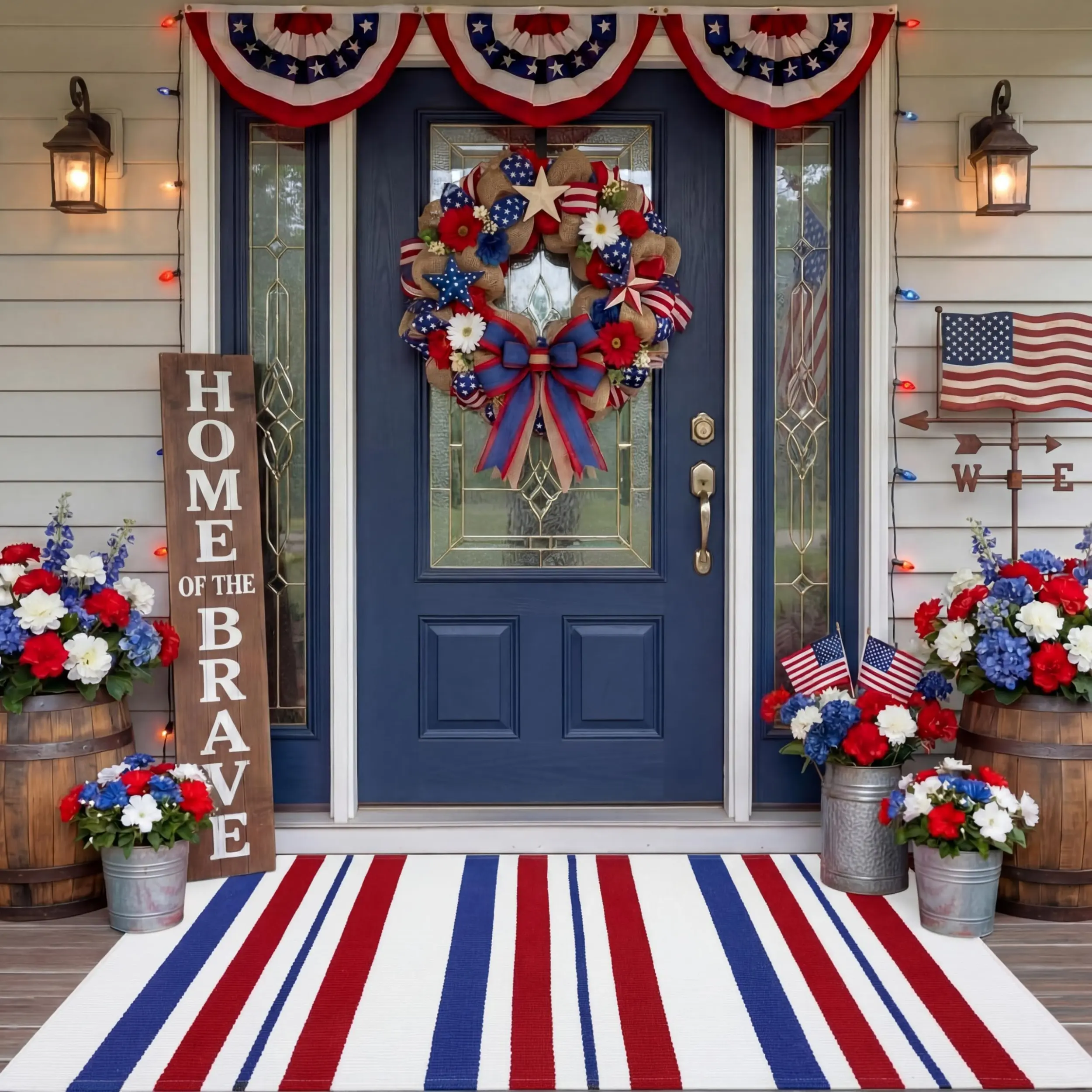 23.6x35.4in Tight Weaving Durable Blended Textile Patriotic Striped Doormat - Red-White-Blue America250 Welcome, Fade-Resistant Machine-Washable, Fourth of July US Pride Entryway Decor Rug for Indoor/Outdoor Farmhouse Use, Outdoor/Indoor, Sun Protection