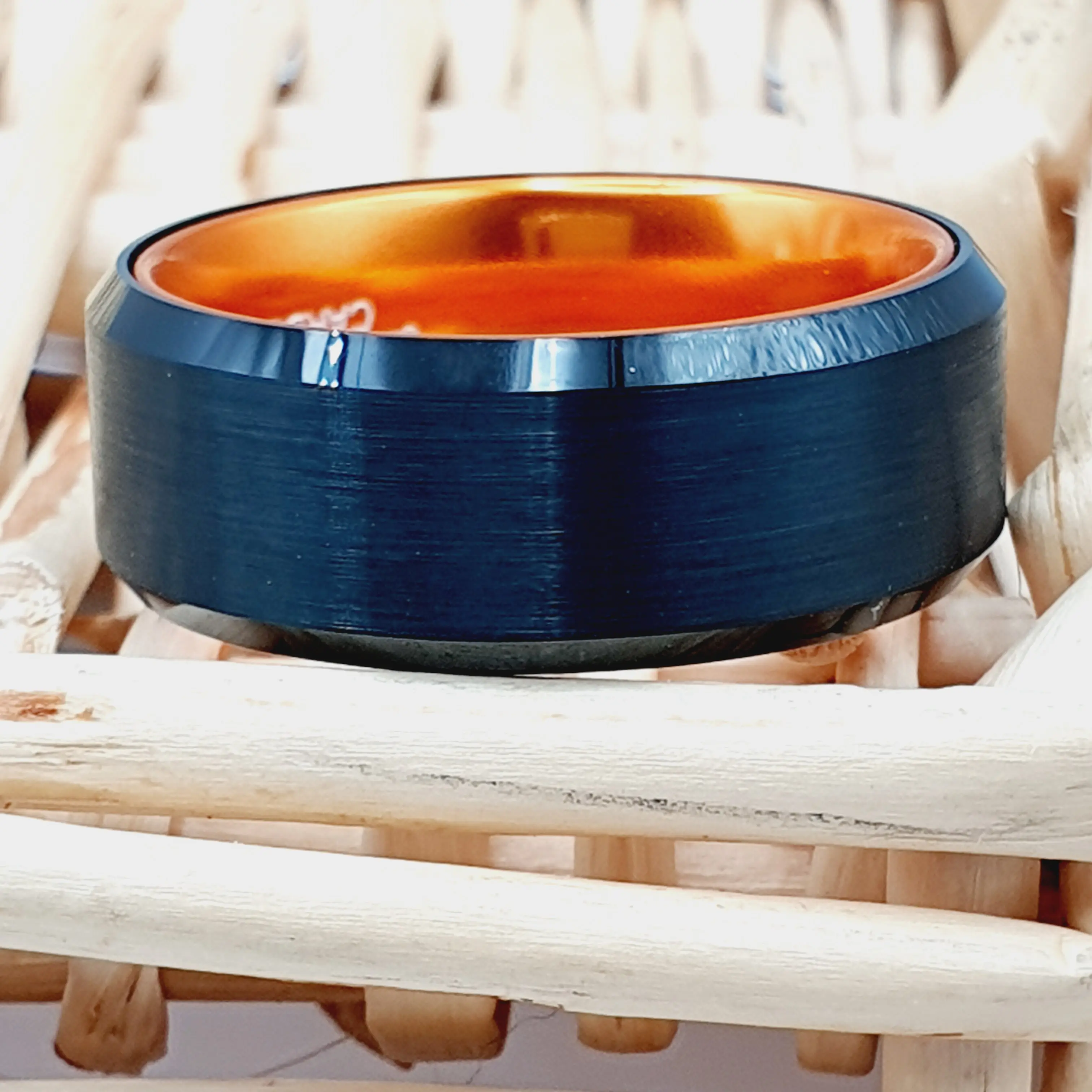 8mm Orange Black Tungsten Wedding Band for Men & Women - Tungsten Carbide Engagement Ring