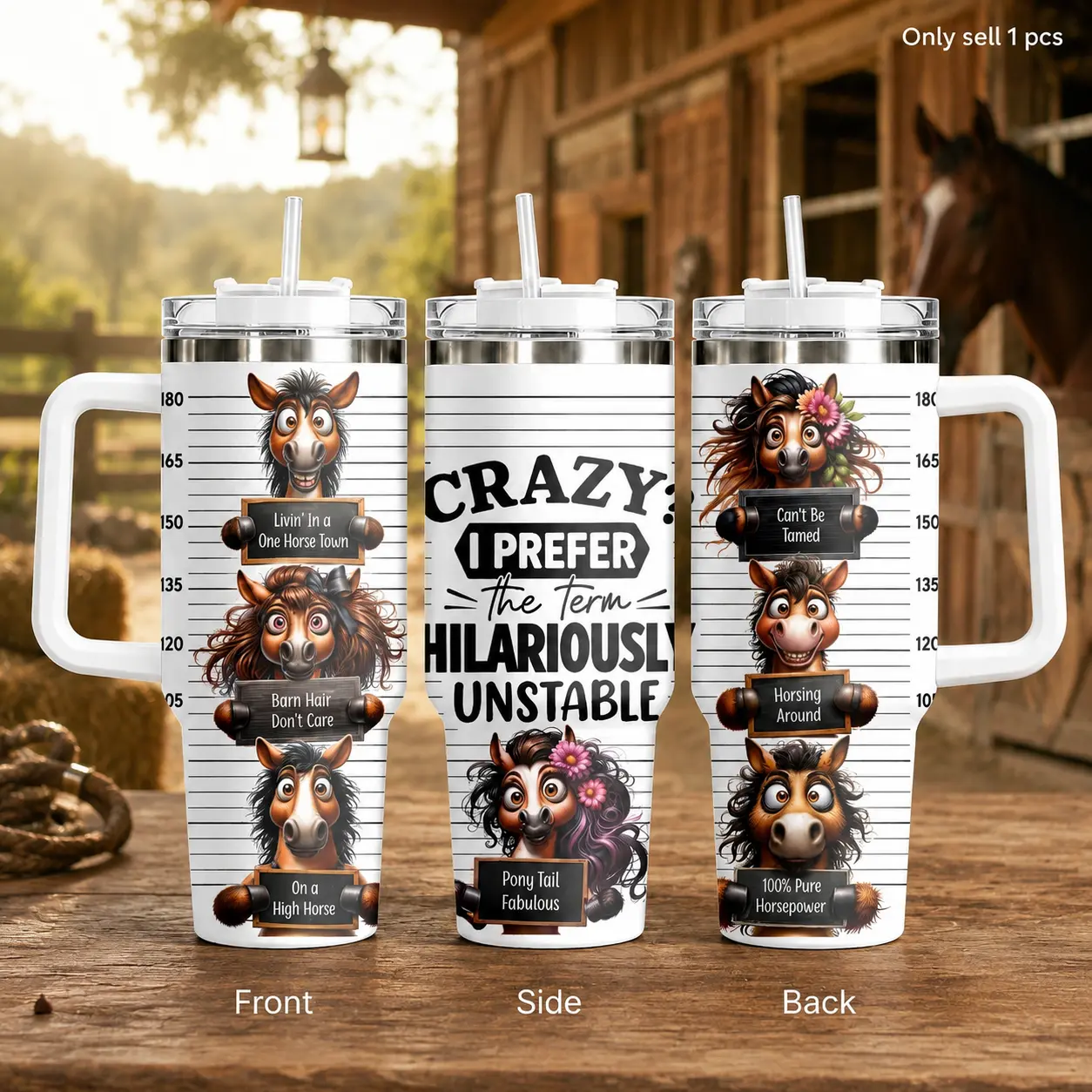 GuLuBoo Funny Horse 40oz Stainless Steel Chilling Vacuum Flask - Anti-Scalding Insulated Tumbler for Animals, Gym Girls, Leak Proof Travel Use Mug with Straw, Handle, Cup Holder Friendly & Easy Carry 1000-2000ml Portable Drinkware Ideal Gift, Chilling Vac