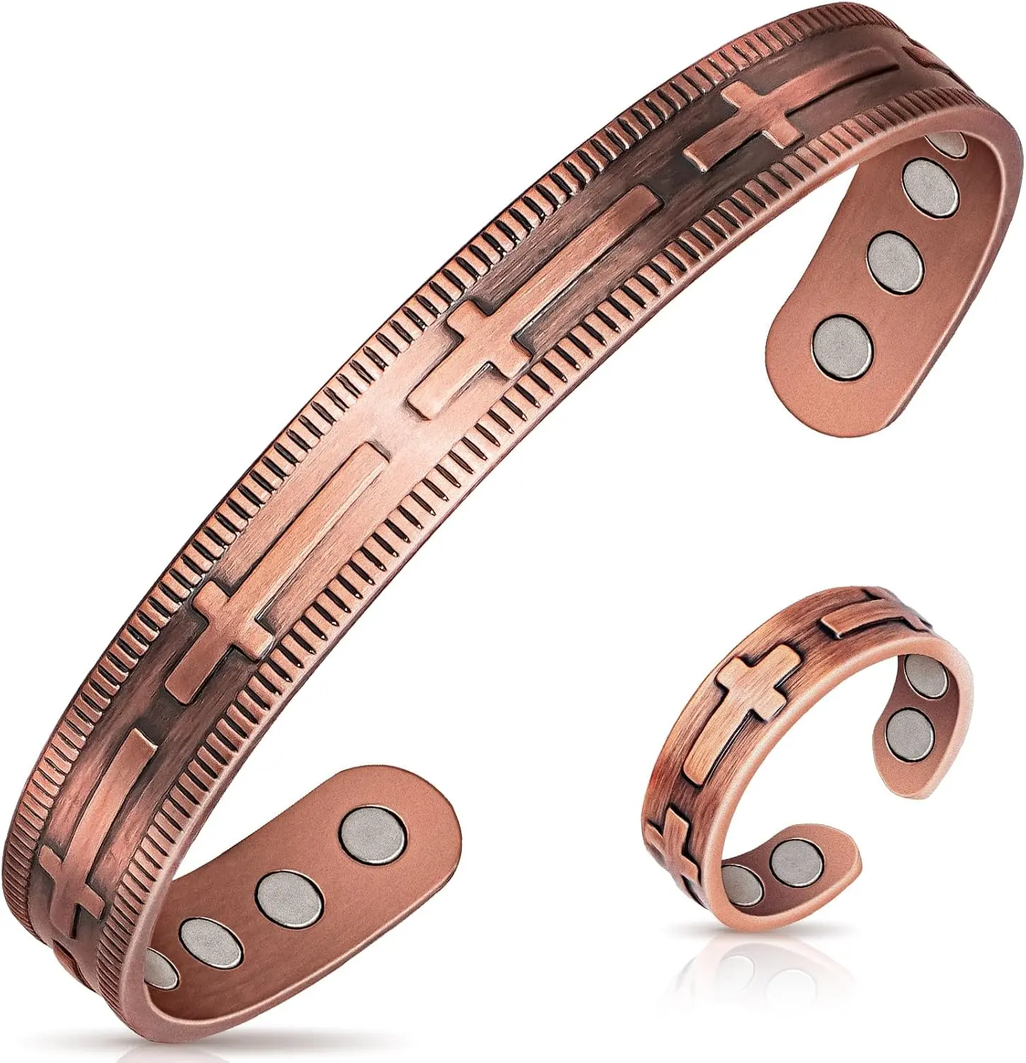 Copper Bracelet and Ring for Women, Magnetic Bracelet  and Ring with 3500 Gauss Effective Magnets, 99.99% Pure Copper Jewelry Gift Adjustable