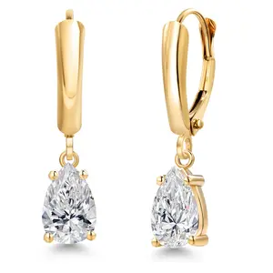 Gem Stone King 1.40 to 3.00 Cttw 14K Gold IGI Certified Lab Grown Diamond Leverback Dangle Earrings for Women | 14K Yellow Gold | D-E Color | VS1-VS2 Clarity