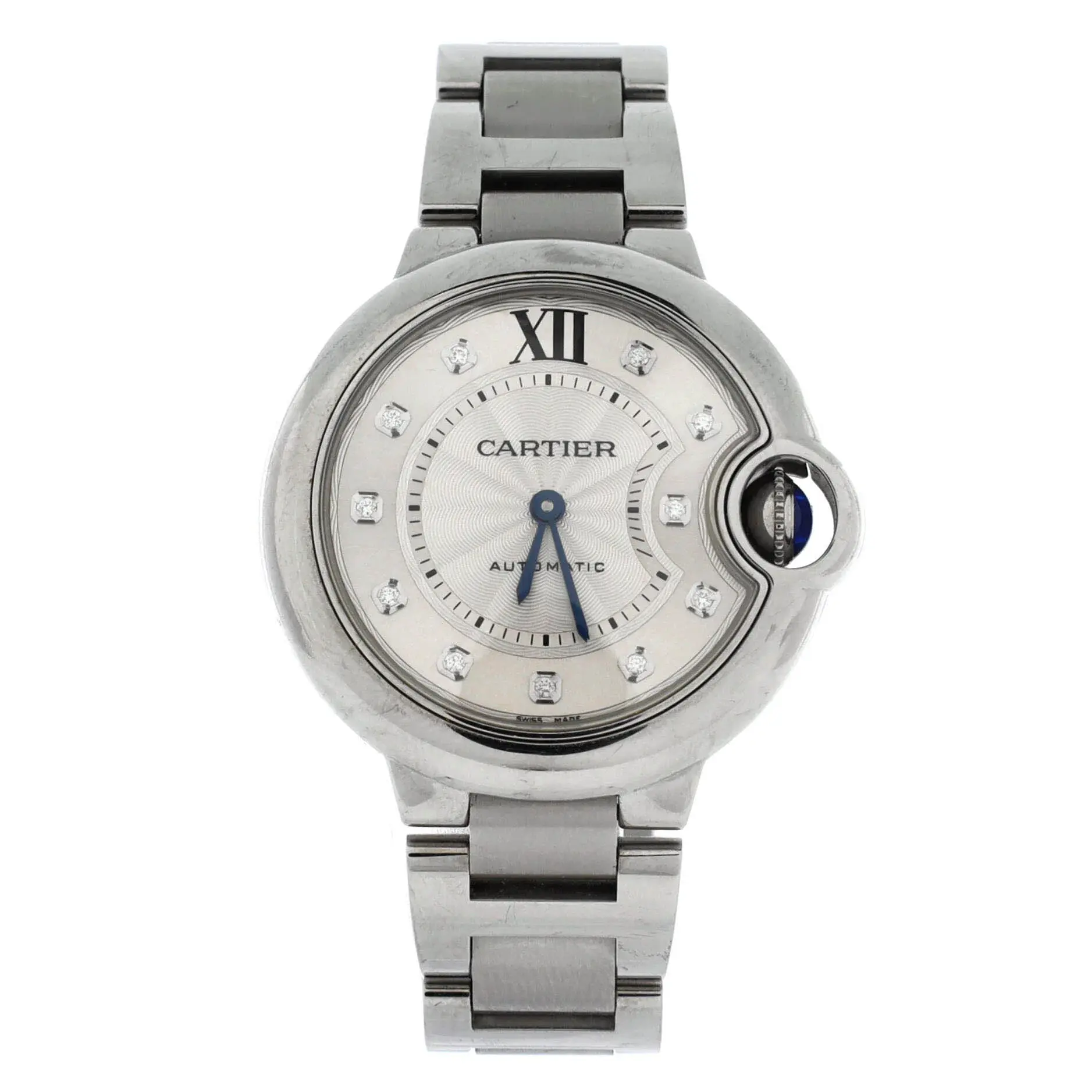 Pre-owned Cartier Ballon Bleu de Cartier Automatic Watch Stainless Steel with Diamond Markers 33 by Rebag