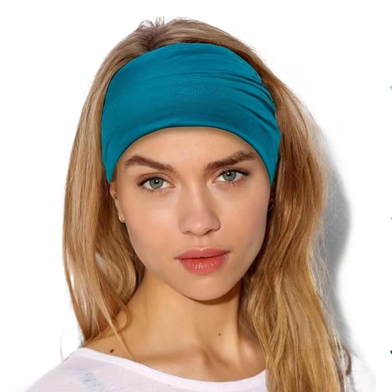 8 Pack Wide Headbands for Women & - Soft Elastic Non-Slip Hair Bands Suitable for Yoga, Gym, Workout, Running, Boho African Knotted Turbans with Ties, Dark Green & Teal, Elastic Ties for Ponytails, Braids, Buns