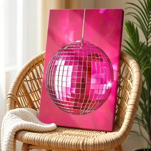 Wrapped Framed Canvas Wall Art, Vintage Prints Poster, Pink Disco Ball Print, Girly Dorm Room Decor, Trendy Wall Art, Home Living Room Bedroom Ofice Wall Decor, Birthday Party Decor, Hanging Hardware Included - Framed, Vertical Gifts Decoration