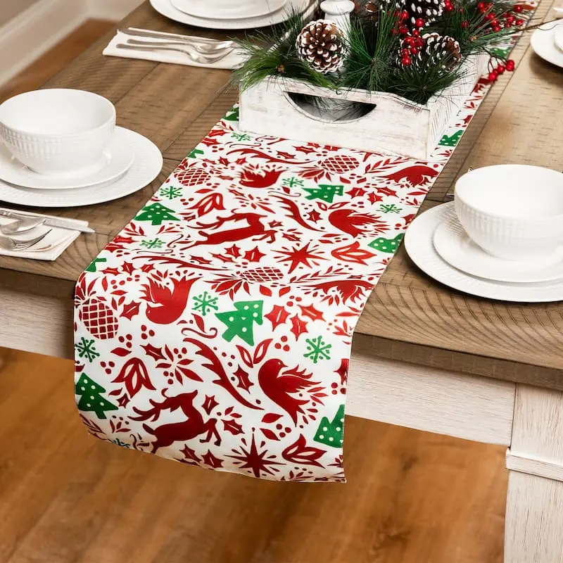 Northlight 36231560 72 x 12 in. Reindeer & Doves Rectangular Christmas Table Runner, Red
