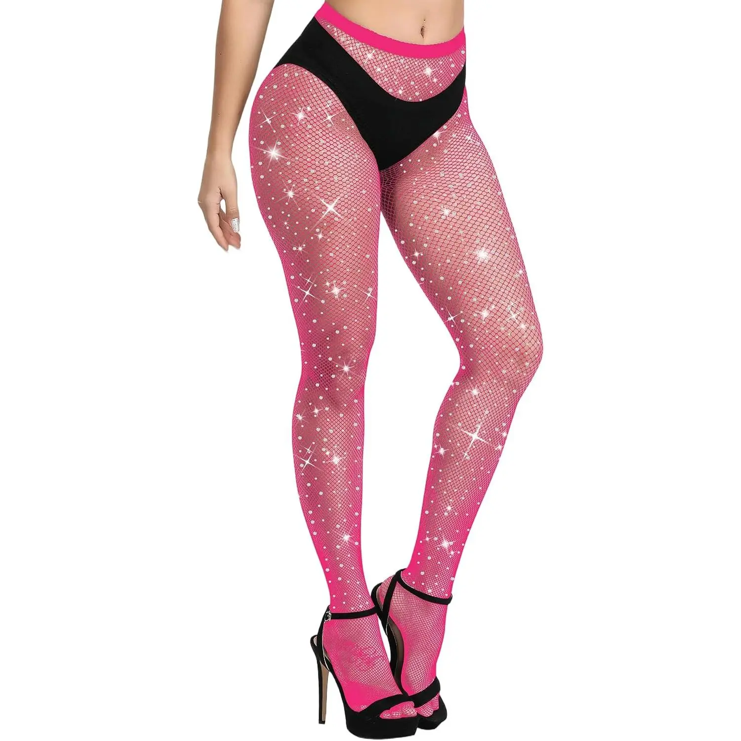 Fishnet Stocking Rhinestone Tights for Adults, Sparkly Tights Reinforced High Waist Fishnet Stockings for Party