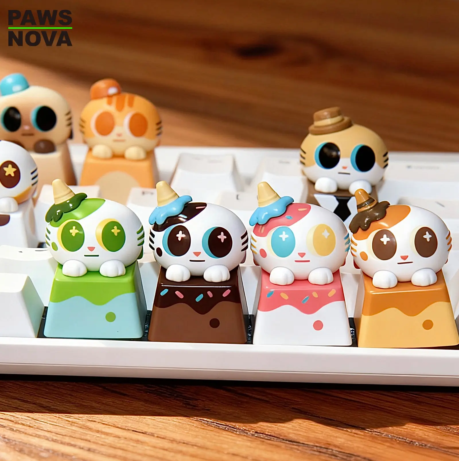 PAWSNOVA Doshii Cat Keycap Blind Box, Cartoon Anime Keycap