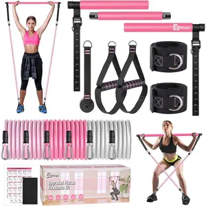 Pilates Bar Kit with Resistance Bands,Pilates Bar with Stackable Bands Workout Equipment for Legs,Hip,Waist and Arm,Exercise Fitness Equipment for Women & Men Home Gym Yoga Pilates