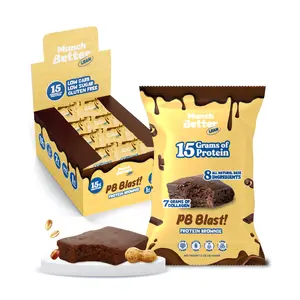 Munch Better High Protein PB Blast Brownies (12 Pack) 140 Calories - 15g Protein & 7g Carbs - 1g Sugar - Gluten Free Non-GMO Collagen
