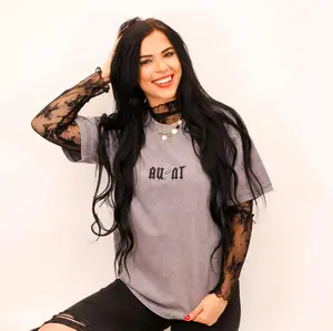 Embroidered AUNT Lightning Acid Wash Women's Loose Fitting Tshirt