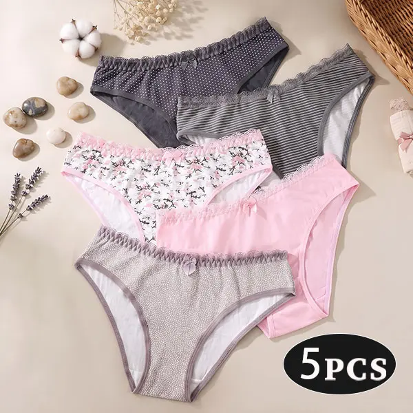 5 Pack Women Cotton Low Rise Briefs, Soft Breathable Comfort Healthy Daily Wear Panties