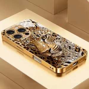 Phone Case - High-end Electroplated Glass Phone Protective Case, Featuring Tiger Head Pattern, Compatible with iPhone 17, 16, 15, 14, 13, 12, 11, Pro Max, Plus, Pro, 16E, and 17 Air Models. Anti-fingerprint and Anti-scratch
