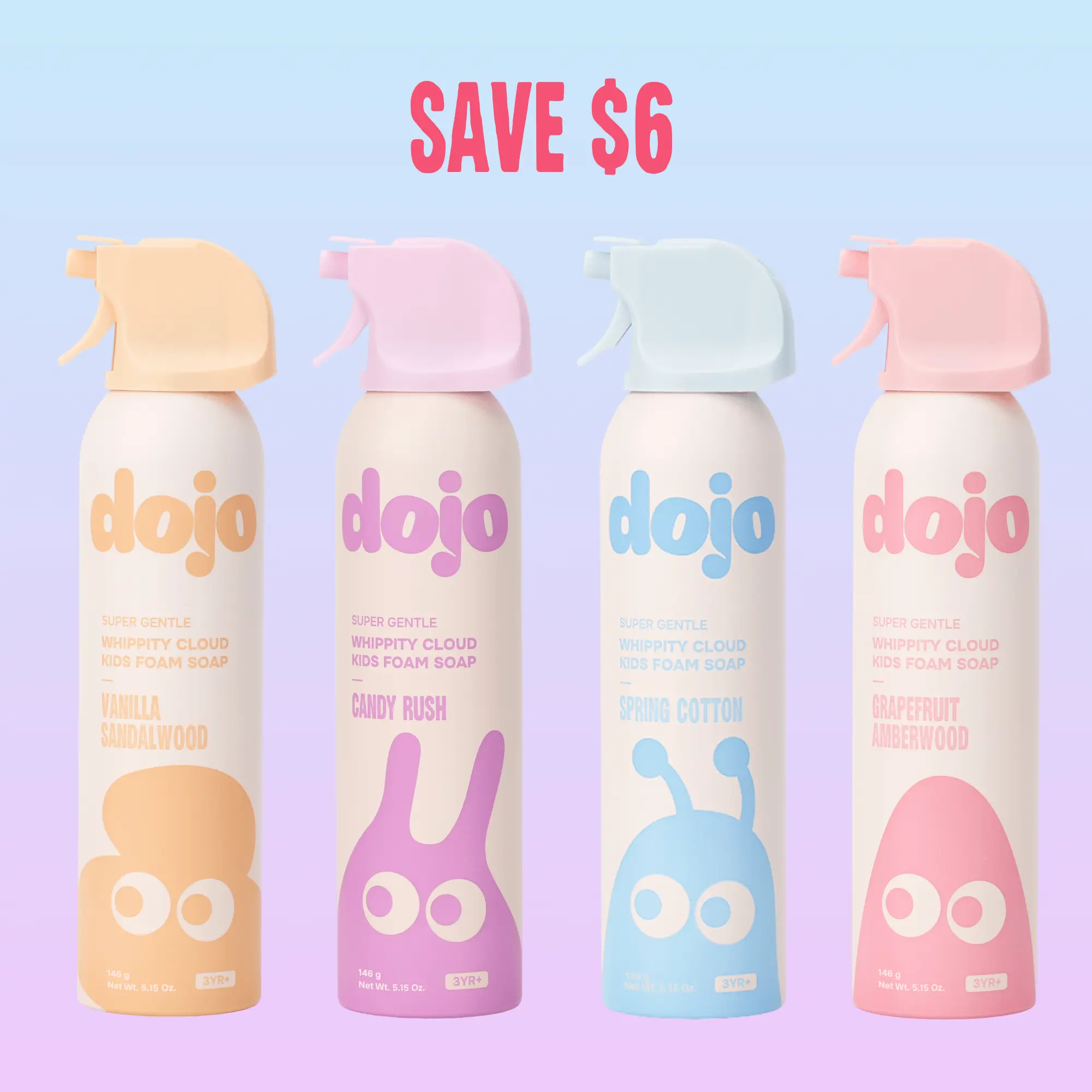 Dojo 4ct Variety Pack Foaming Squishy Shapeable Glycerin Soap - Gentle Body Wash for Kids