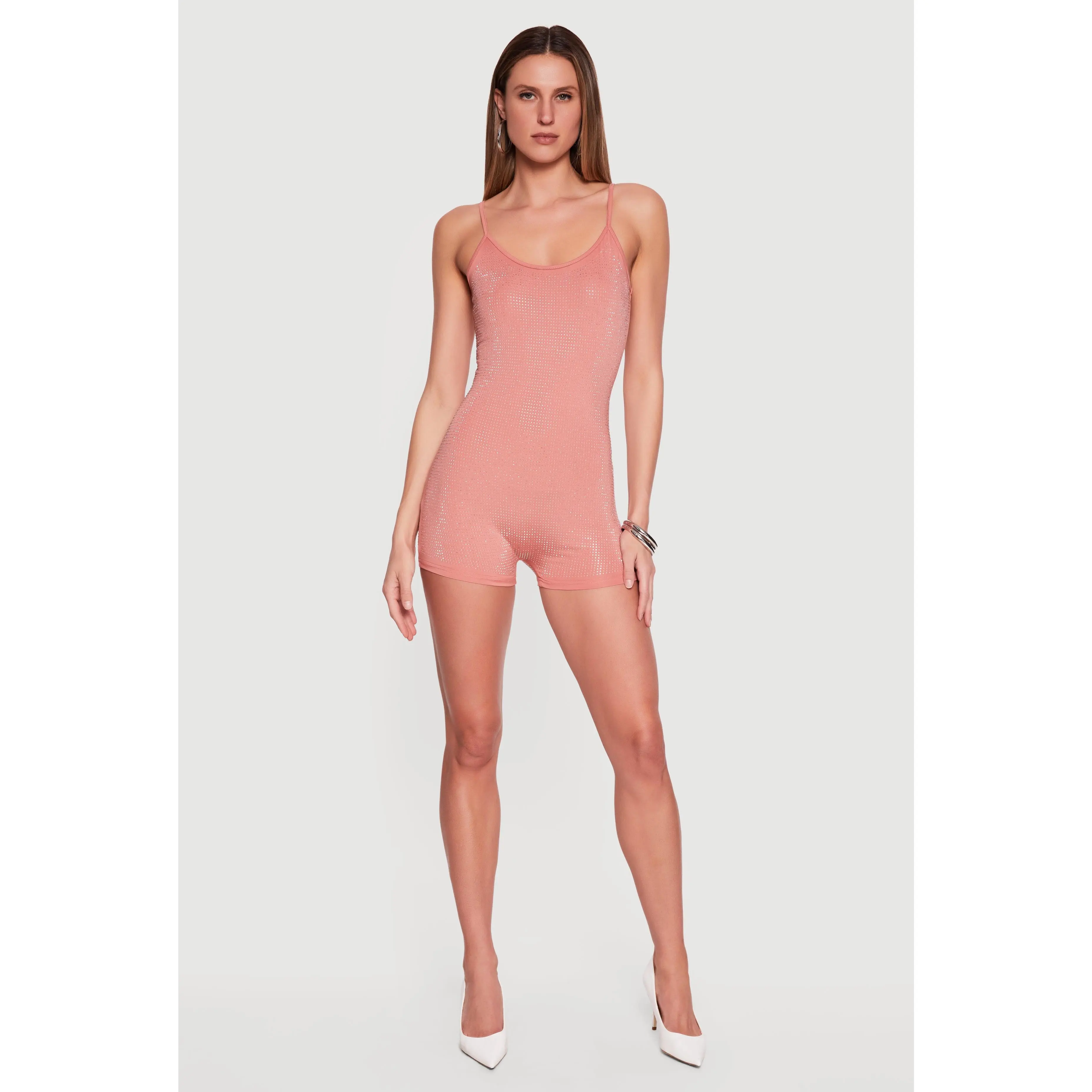 Spaghetti Strap Rhinestone Detail Romper