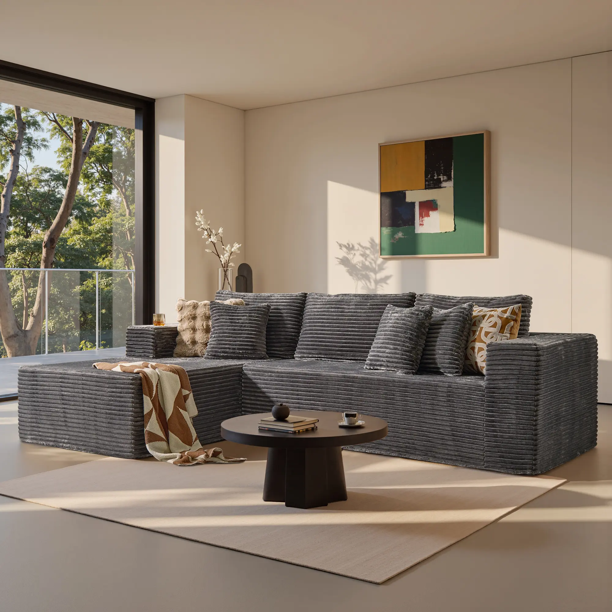 106" Grey L-Shaped Sofa, Left Chaise