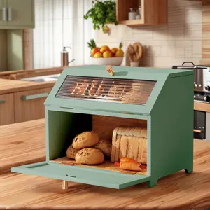 Sturdy Bamboo Wood Bread Bin, Waterproof Large-Capacity Kitchen Preserving Container with Smooth Aesthetic for Homemade Bread, Toast