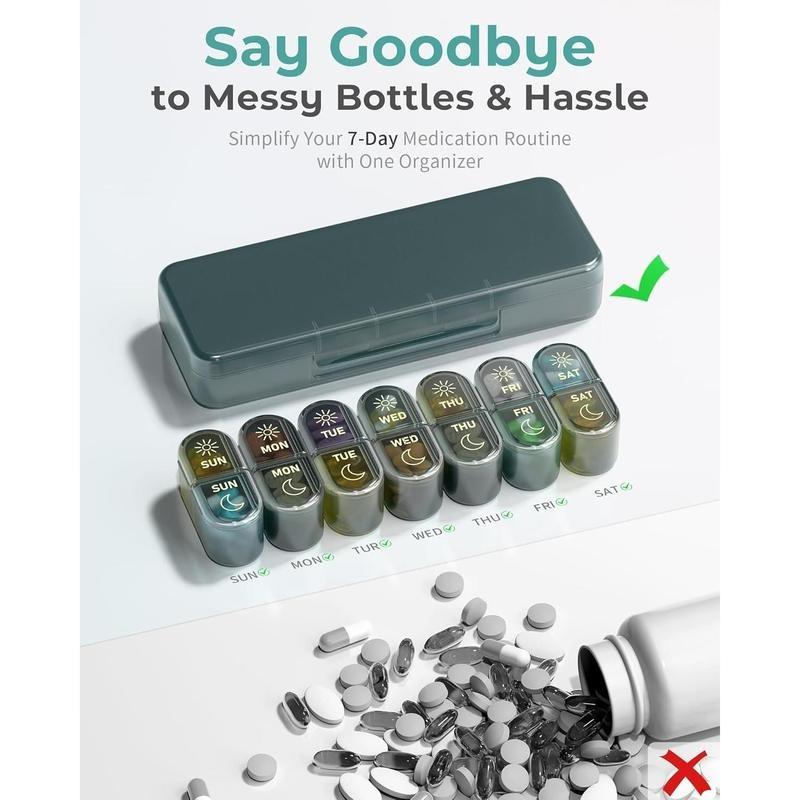 Pill Organizer 7 Day, Weekly Pill Box for Travel, Portable Medicine Organizer for Vitamins, Fish Oils & Supplements