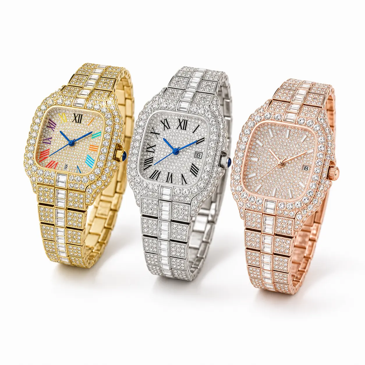 Women's Rhinestone Watch, Sparkly Crystal Bracelet Watch with Square Face, Fashion Dress Wristwatch for Women, Gold Silver or Rose Gold