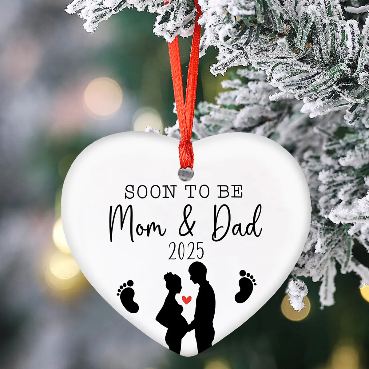 1PCS Ceramic Pregnancy Announcement Ornament - Classic Style Heart Keepsake for Soon-To-Be Parents in 2025 - Non-Electric Baby Reveal Decoration - For First Time Moms & Dads - Perfect Gift for Baby Shower