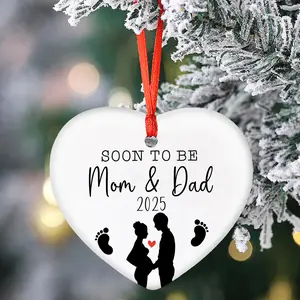 1PCS Ceramic Pregnancy Announcement Ornament - Classic Style Heart Keepsake for Soon-To-Be Parents in 2025 - Non-Electric Baby Reveal Decoration - For First Time Moms & Dads - Perfect Gift for Baby Shower