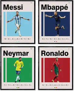 Soccer Posters Messi Ronaldo Mbappé & Neymar Famous Football Superstar Posters Sports Decor for Boys Bedroom Wall Art Living Room Office Nordic Style Lovers