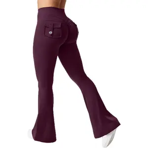 High-Waisted Work Pants with Back Pockets and Slightly Flared Legs High-Waisted Compression Pants for Buttock Support and Lift - Ideal for Fitness and Yoga Breathable Athletic Pants with Four-Way Stretch