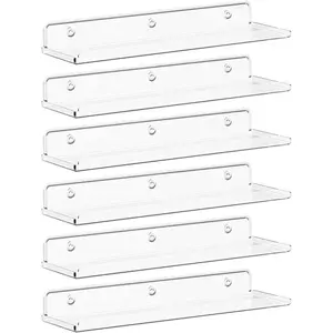 Floating Shelves for Bathroom,  Wall Organizer for Perfume, Makeup, Figures,  Polish, Photo, Book, 14" Decor Display Rack for , Living Room, Bedroom, Kitchen, Clear, 6 Pack