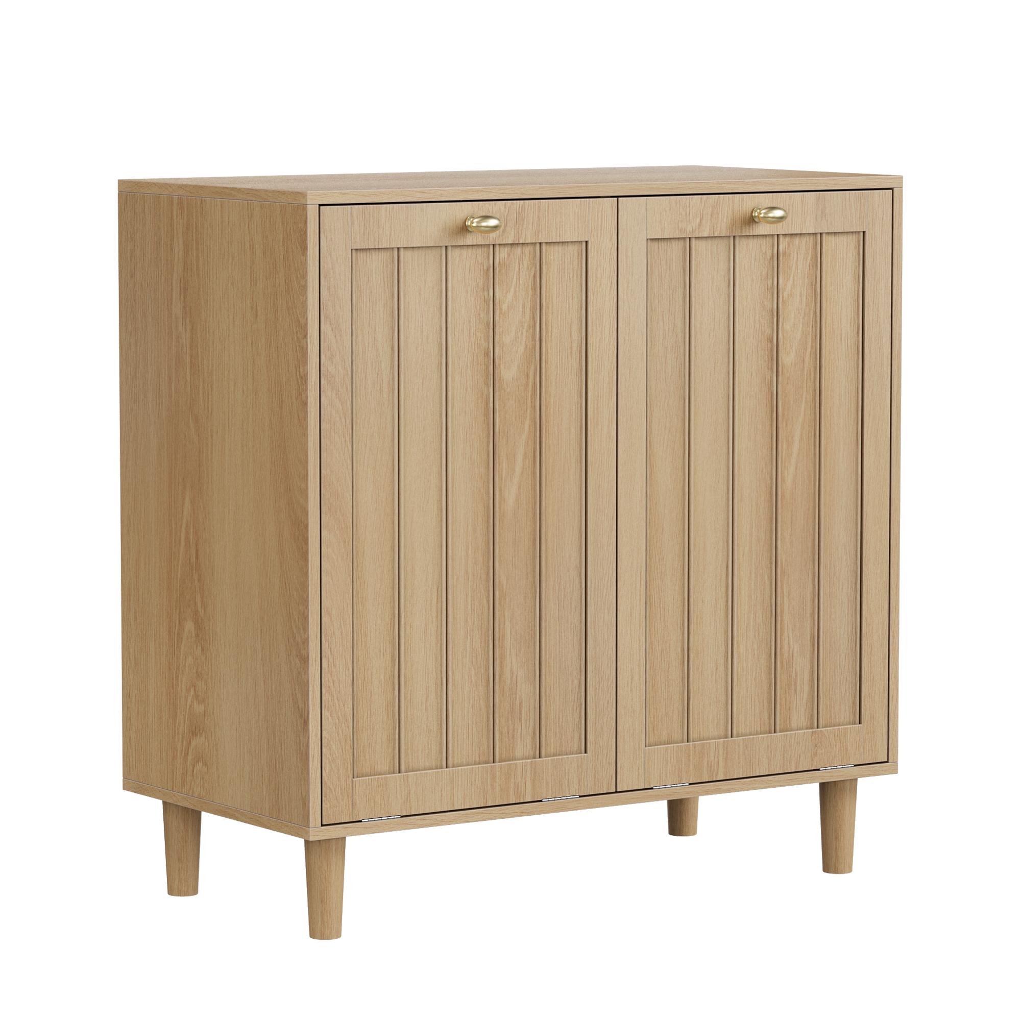 Sloping laundry basket with removable inner basket, concealed laundry basket, bathroom laundry storage cabinet, freestanding household storage rack, oak color