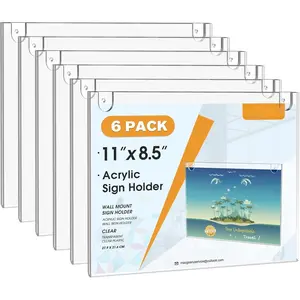 Sign Holder 8.5 x 11 Inch, Wall Mount Sign Holders Clear Plastic Picture Frame with Adhesive Tapes and Screws for Office, , Store, Restaurant, Landscape, 6 Pack