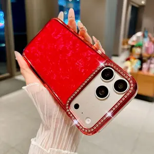 Shiny shell pattern lens edge diamond phone case suitable for iPhone17 16 15 14 13ProMax Shiny phone case shockproof and drop-proof suitable for boys and girls